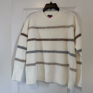 Vince Camuto Cream Sweater with Metallic Stripes